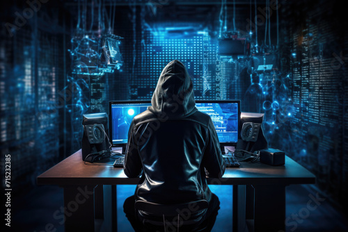 Cyber Security Hacker at Workstation, Generative AI