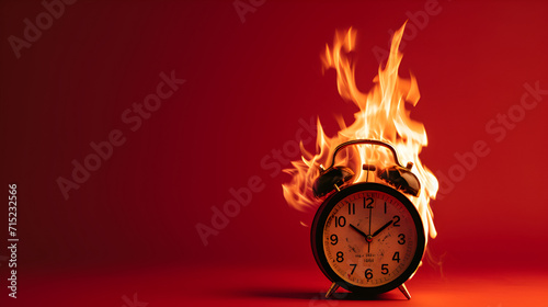 Red alarm clock on fire photo