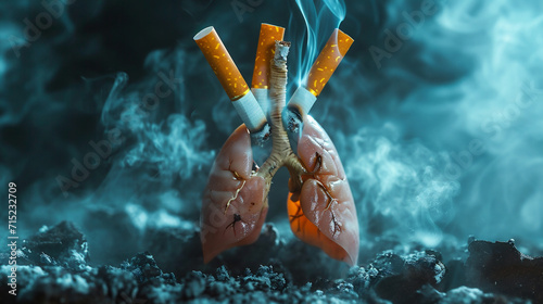 illustration of the effects of cigarette smoke which damage the lungs, throat and other body organs