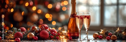 Decorated Bottles Champagne On Festive Table, Background HD, Illustrations