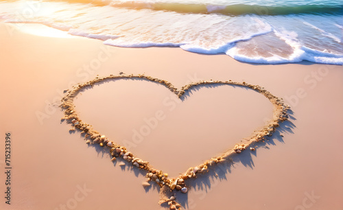 A heart drawn on the beach sand, Valentine's Day, Christmas. Generative AI