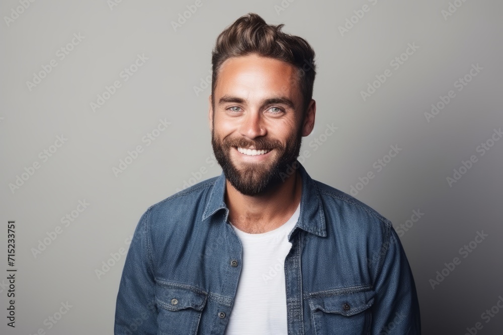 Portrait of a handsome young man smiling at camera over grey background Portrait of a handsome young man smiling at camera over grey background