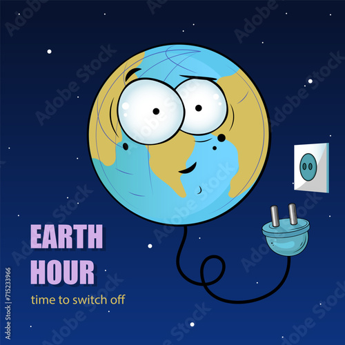 Vector earth hour illustration. Tired planet concept