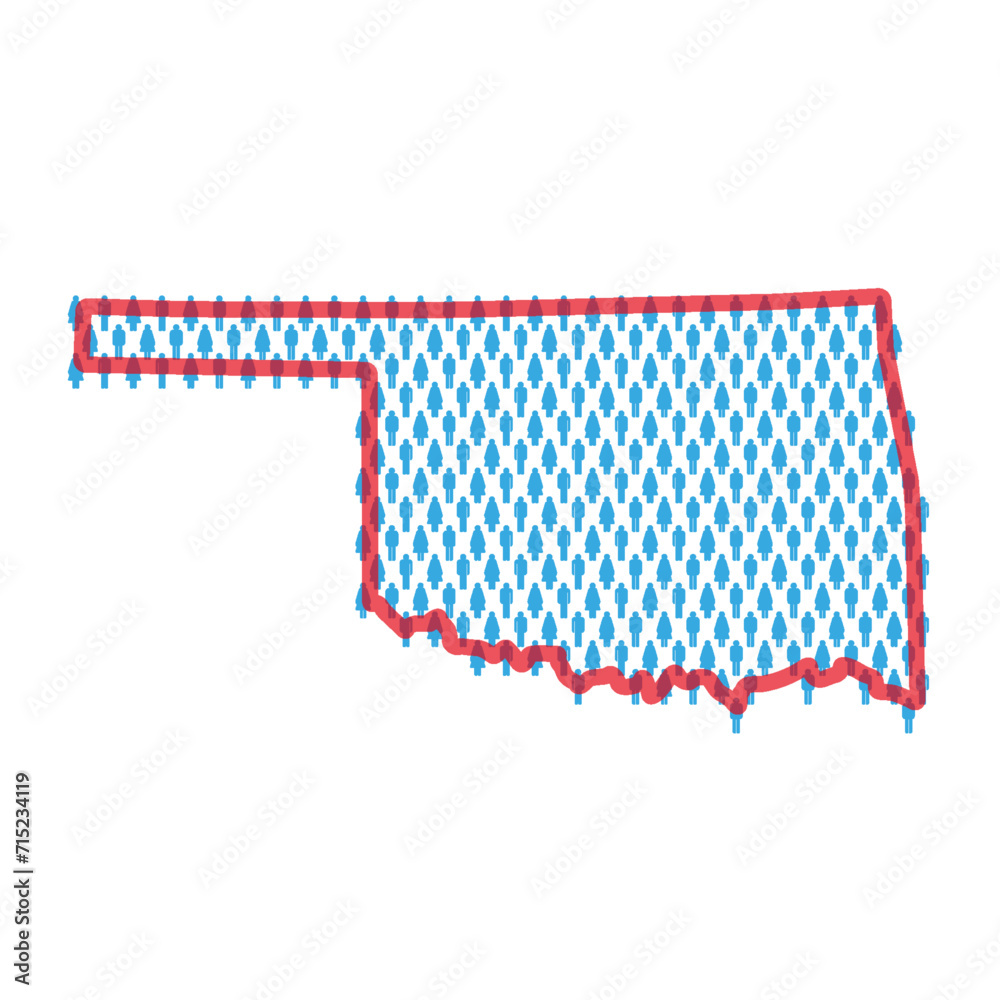Oklahoma population map. Stick figures people map. Pattern of men and women. Flat vector illustration Oklahoma population map. Stick figures people map. Pattern of men and women. Flat vector illustration
