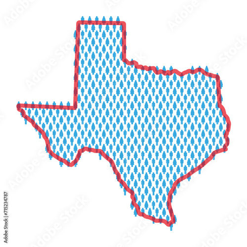 Texas population map. Stick figures people map. Pattern of men and women. Flat vector illustration