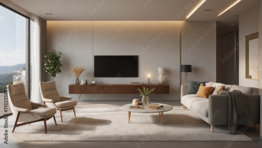 Fototapeta premium Modern Living Room decoration ideas. modern living room 3d render design.