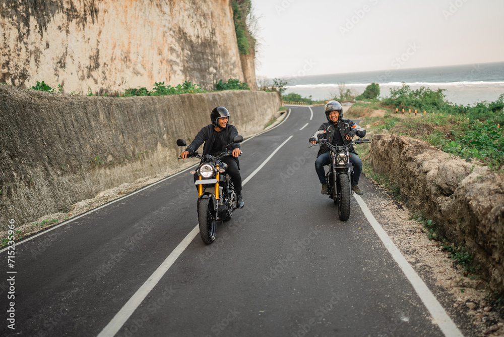 indonesian riders going on motorbike adventure, street riding concept