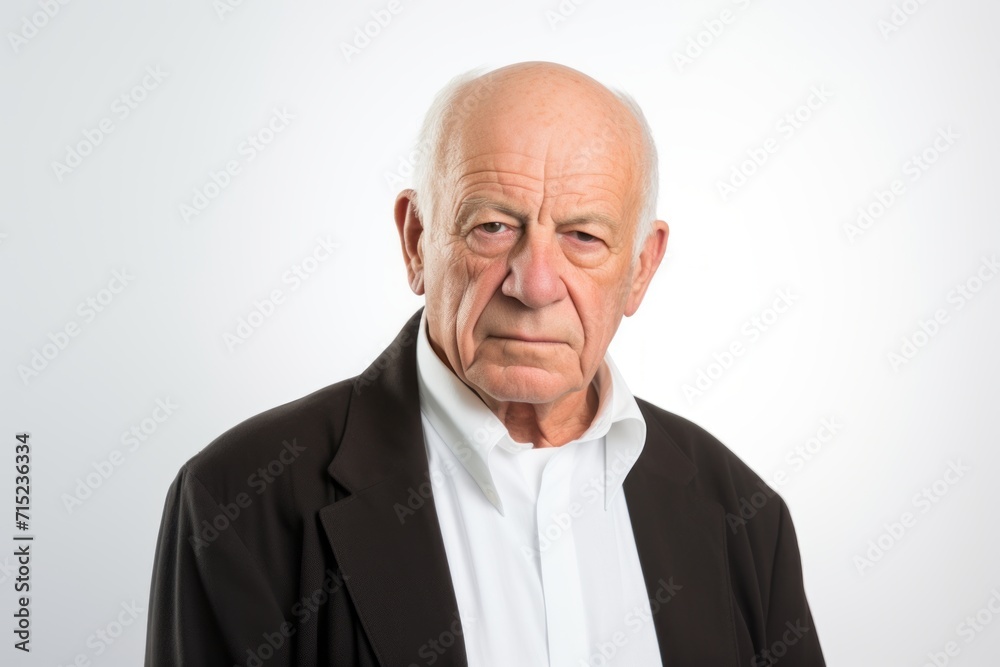 Elderly man with a sad expression on his face on grey background Elderly man with a sad expression on his face on grey background
