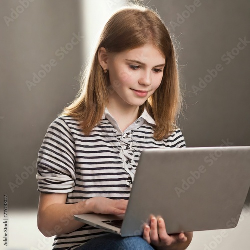 Photo of a cute girl using a laptop