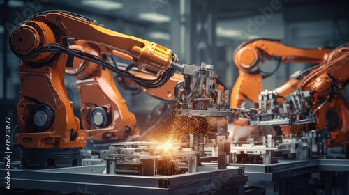 Robotics in industrial manufacturing processes solid background