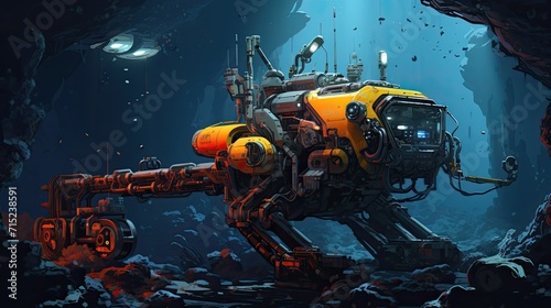 Robotics in underwater exploration solid background