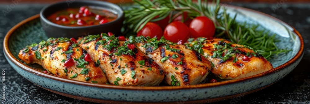 Grilled Chicken Spices Laid Blue Plate, Background HD, Illustrations Grilled Chicken Spices Laid Blue Plate, Background HD, Illustrations
