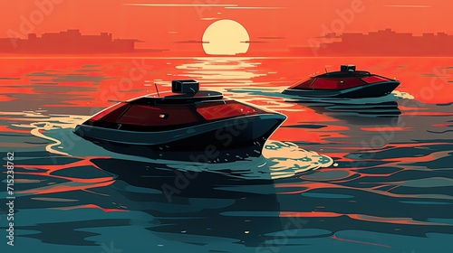 Self driving boats for autonomous marine navigation solid background photo