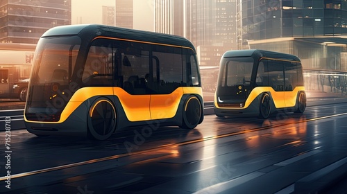 Self driving buses for autonomous transit solid background photo