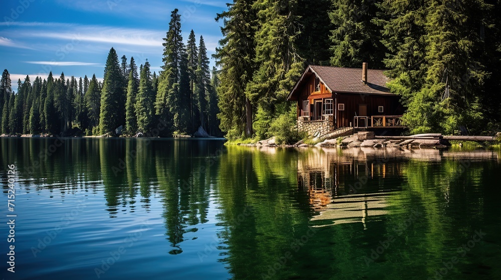 A cabin perched on the edge of a lake A cabin perched on the edge of a lake