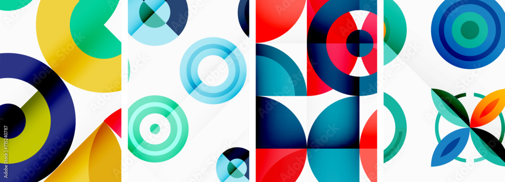 Circles and rings geometric backgrounds. Posters for wallpaper, business card, cover, poster, banner, brochure, header, website