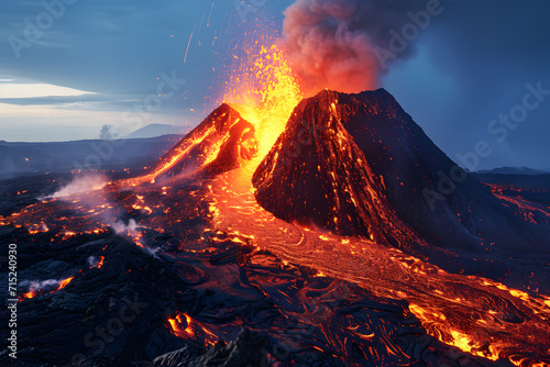 Volcano lava magma erupting.