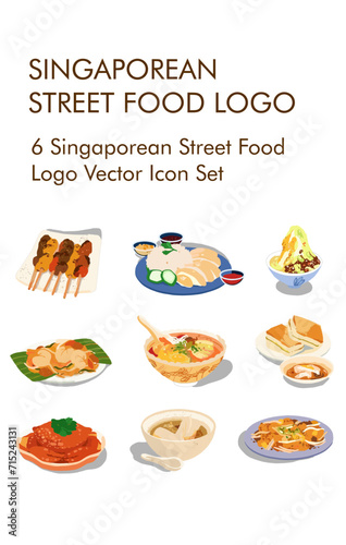 6 Singaporean street food logo vector icon set  