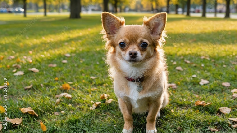 Fawn long coat chihuahua dog in the park Fawn long coat chihuahua dog in the park