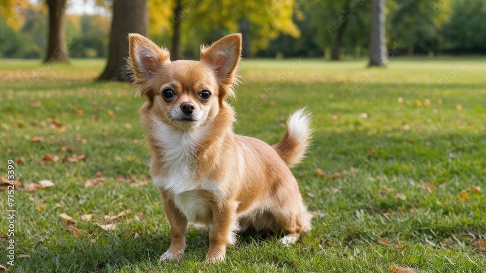 Fawn long coat chihuahua dog in the park