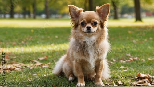 Fawn long coat chihuahua dog in the park