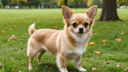 Fawn long coat chihuahua dog in the park