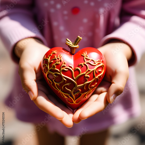 Heart in children's hand Valentine's Day.