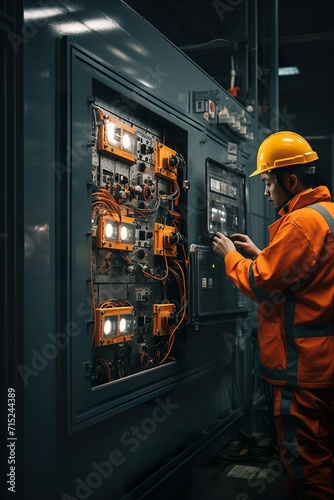 Worker repairing an electric motor, repairman of a large machine