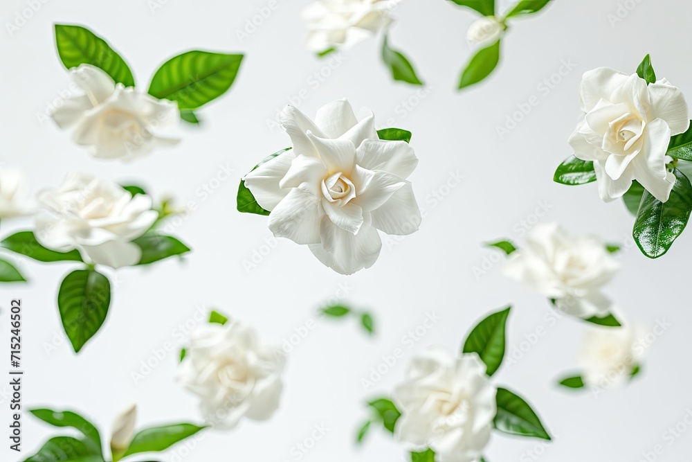 Beautiful white gardenia flower blooming on white background