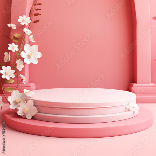 pink background with blossom with generative ai © MUdaylah