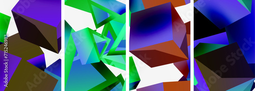 Flying 3d shapes, cubes and other geometric elements background design for wallpaper, business card, cover, poster, banner, brochure, header, website