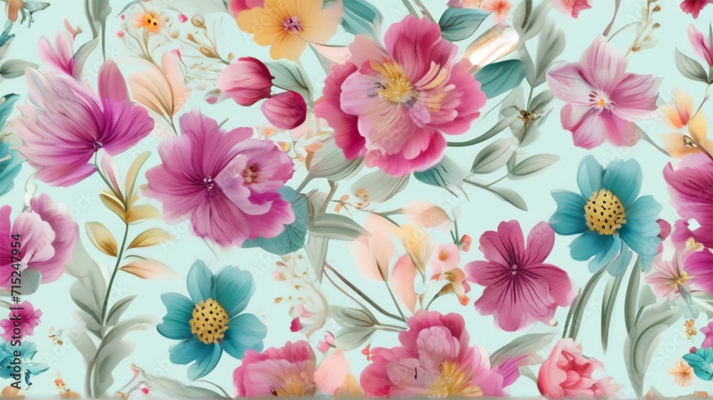 Floral abstract summer-feeling camouflage wallpaper and pattern. AI generative