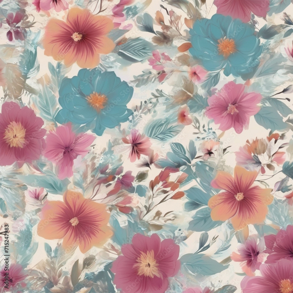 Seamless pattern floral abstract summer-feeling camouflage. AI generative