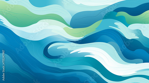 A flat design of a geometrically stylized river, twists and turns rendered calming blues and greens photo