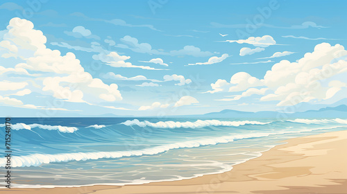clean uncluttered beach scene where the horizon meet the sea in soothing palette of blues sandy hues photo