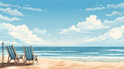 illustration of clean uncluttered beach scene where the horizon meets the sea in a soothing palette