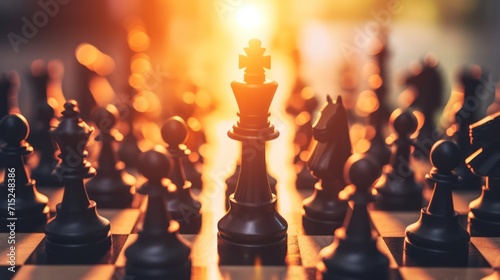 A business strategy conceptual background with copy space, highlighted by dominant chess and strategic pieces © Matthew