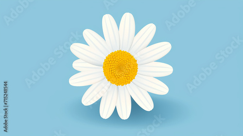illustration of a simple, single daisy, its petals and yellow center against a blue background photo