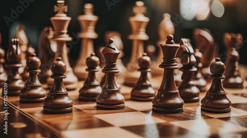 Background emphasizing the concept of business strategy  adorned with chess and strategic pieces and offering ample copy space