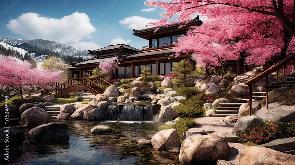 Fototapeta premium spring cherry blossom landscape