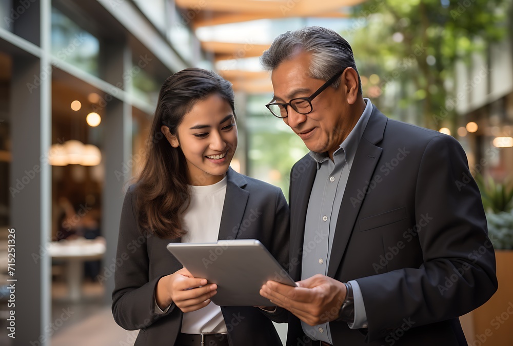 Businessman and businesswoman using digital tablet in office. Business people using digital tablet.