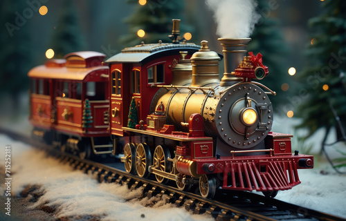 Toy train running around the Christmas tree, Christmas