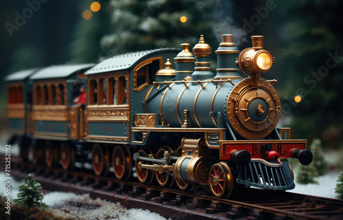 Toy train running around the Christmas tree, Christmas