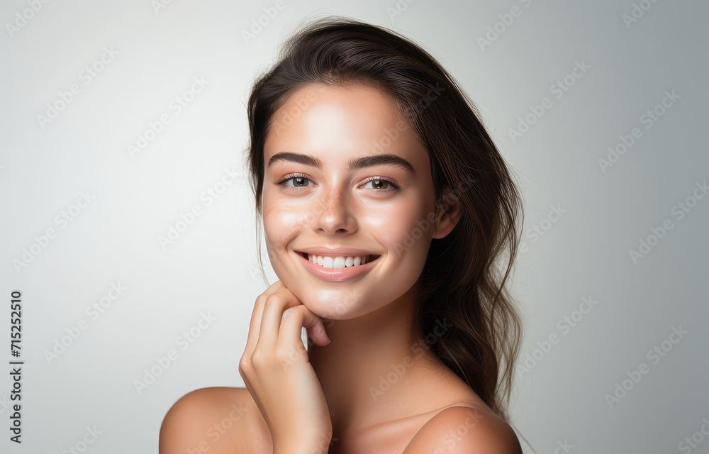 Photo of beautiful face of young adult woman with fresh, clean skin isolated on white Photo of beautiful face of young adult woman with fresh, clean skin isolated on white
