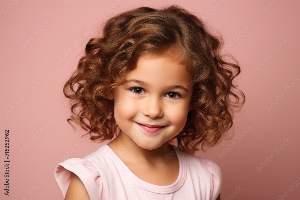Portrait of a cute little girl with curly hair over pink background Portrait of a cute little girl with curly hair over pink background