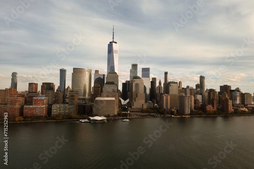 New York City skyline. Manhattan Skyscrapers in NYC  panorama from drone.