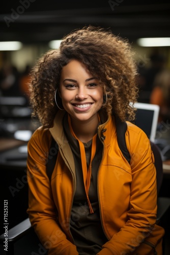 Wallpaper Mural Employee with a big smile, working in a vibrant and motivating office space, Generative AI Torontodigital.ca