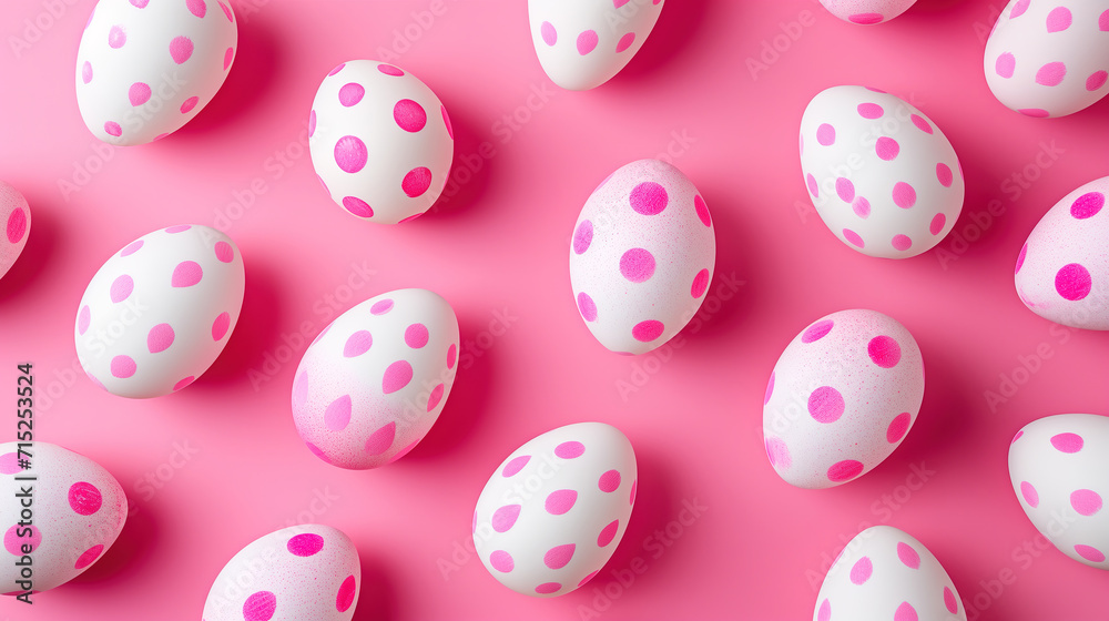 The pattern of happy easter colorful eggs over pink easter background The pattern of happy easter colorful eggs over pink easter background
