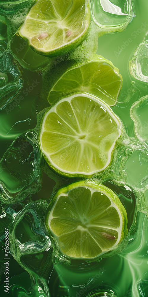 Close-up of fresh lemon slices in water with ice cubes and bubbles. Summer refreshing drink. Close-up of fresh lemon slices in water with ice cubes and bubbles. Summer refreshing drink.