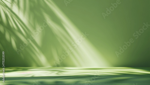 Abstract green background with shadow of palm leaves. 3d rendering.